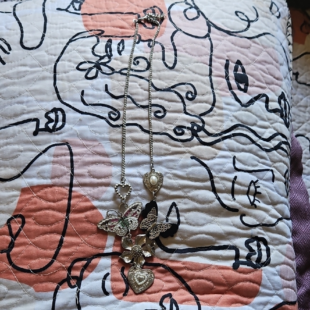 Silver Heart and Butterfly Pendant Necklace